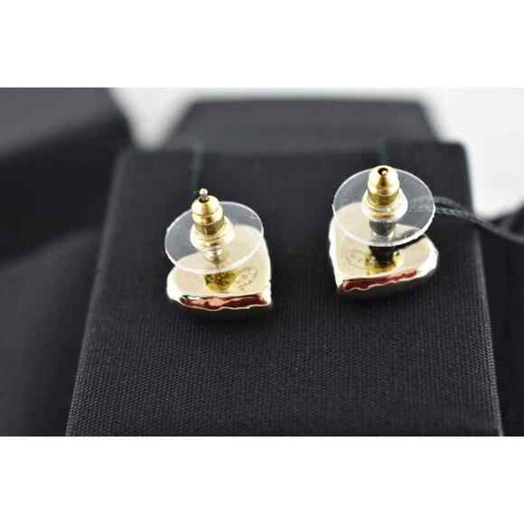 Chanel 22C Heart Shape Gold Black CC Interlocking Logo Statement Stud Earrings - Picture 10 of 12